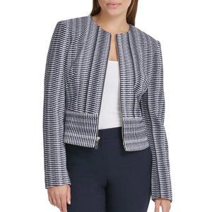 DKNY Striped Black & White Stripe Zip Front Business Causal Jacket Size …